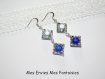 1 kit boucle d'oreille perles magique / cadre à perles carré argenté bleu bleu / clair 