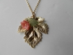 Promo collier pendentif grande feuille dorée et perle fleur 