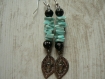 Boucle d'oreille perles de rocaille turquoise et perles strass noires 