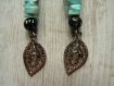 Boucle d'oreille perles de rocaille turquoise et perles strass noires 