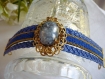 Bracelet pièce unique cuir bleu et cabochon ancien 