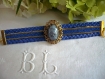 Bracelet pièce unique cuir bleu et cabochon ancien 