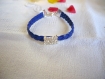 Bracelet bleu cuir et strass cristal 