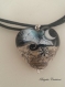 Verre de murano - pendentif coeur bleu nuit, noir et silver foil. 
