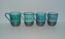 Lot de 4 mugs / tasses en porcelaine peint à la main ,4 coloris de bleu 