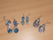 De jolies boucles d'oreilles en fil alu argent lisse 1 mm avec perles bleues. 