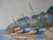 "voiliers à marée basse " tableau à l'aquarelle 