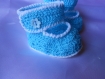 "le coin des bébés"chaussons au crochet turquoise et blanc 