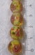 4 perles rondes verre souffle lampwork 12mm beige jaune fleurs *l73 