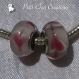 2 charms perles rondelle donuts verre rose coeur metal argente *d616 