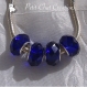 4 charms perle rondelle donut verre taille bleu saphir metal argente *d645 