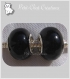 2 charms perles donuts rondelles verre noir metal argente 14mm x 8mm pour chaine serpent *d674m 