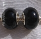 2 charms perles donuts rondelles verre noir metal argente 14mm x 8mm pour chaine serpent *d674m 