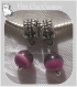 2 charms perles sur beliere metal argente pierre oeil de chat mauve 8mm *n77 