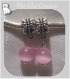 2 charms perles sur beliere metal argente pierre oeil de chat rose 8mm *n76 