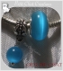 2 charms donut beliere metal argente pierre oeil de chat bleu azur 14-8mm *n66 