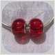 2 perles donuts charms metal argentÉ verre lampwork rouge translucide pour serpent *d722 