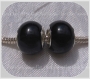 2 perles donuts charms metal argentÉ verre lampwork noir lustrÉ serpent *d725 