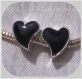 2 charms perles rondelles coeurs metal argente email noir pour serpent *h313 