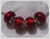 2 perles donuts charms metal argente rondelles verre lampwork rouge serpent*d715 