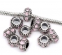 2 charms perles rondelle donuts metal argente strass rose pour serpent *h312 