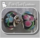 2 perles verre lampwork noir rose bleu rondelles charms support argente *d315 