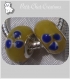 2 perles jaunes trefle bleu rondelles charms verre lampwork souffle *d186 