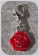 1 charm rose fleur rouge breloque sur mousqueton metal argente *v154a 
