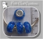 4 charms perles rondelle donuts verre bleu millefiori metal argente 925 *d543 