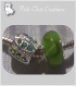 2 charms perle donut verre vert strass metal argente pour chaine serpent *d705 
