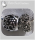 Lot mix 2 charms perles anneaux aux fleurs 12-14mm metal argente 3d *e115 