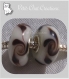 2 charms perle rondelle donut verre blanc marron single core metal argente *d686 
