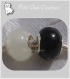 Lot 2 perles rondelles donut charms verre noir & blanc metal argente serpent *d677 
