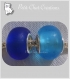 Lot 2 perles rondelles donut charms verre givrÉ bleu saphir & azur metal argente serpent *d671 