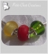 3 charms perle rondelle donut verre rouge vert miel metal argente serpent *d662 