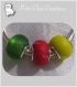 3 charms perle rondelle donut verre rouge vert jaune metal argente serpent *d663 