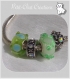 4 charms&perles rondelle donut verre vert clair single core metal argente *d655 
