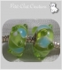2 charms perle rondelle donut verre vert clair single core metal argente *d651 
