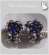 2 perles charms fleurs anneaux metal argente strass bleu-saphir compatible *h277 