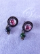 B807 - boucles d'oreilles en métal de couleur bronze avec un cabochon en verre motifs fleuris et une perle en acrylique verte 