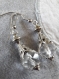 B525- boucles d'oreilles en métal argenté embouti avec une perle transparente de style romantique 