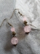 B124- boucles d'oreilles de style romantique en métal de couleur bronze avec deux agates de couleur rose pâle 