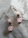 B124- boucles d'oreilles de style romantique en métal de couleur bronze avec deux agates de couleur rose pâle 