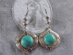B747- boucles d'oreilles en métal argenté vieilli avec un cabochon en howlite turquoise-pierre naturelle de style ethnique 