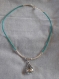 C163- collier en métal argenté et cuir turquoise de style ethnique 