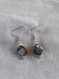 B725- boucles d'oreilles en métal argenté fantaisie avec une perle en nacre noire 