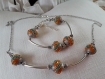 C120- collier en métal argenté et perles indonésiennes orange à strass de style fantaisie 