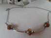 C120- collier en métal argenté et perles indonésiennes orange à strass de style fantaisie 