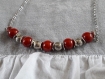 C112- collier en acier inoxydable et perles en verre rouge de style fantaisie 
