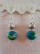 B683- magnifiques boucles d'oreilles en métal argenté de style romantique avec une perle en jade 